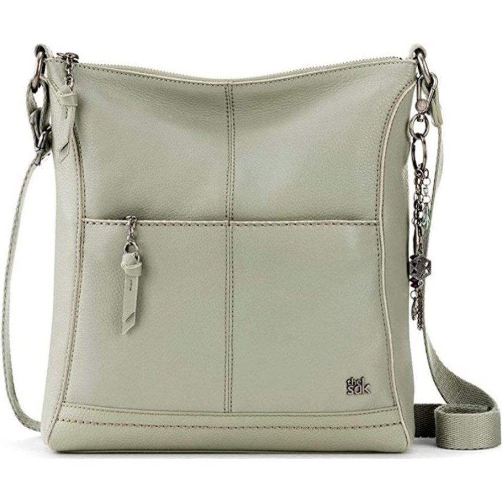 The Sak Lucia Leather Zip Top Crossbody Bag Meadow Green Adjustable Strap